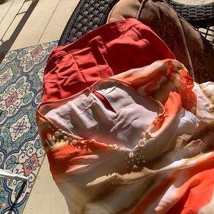 Alfred dunner dark peach Capri below knee pants and matching top